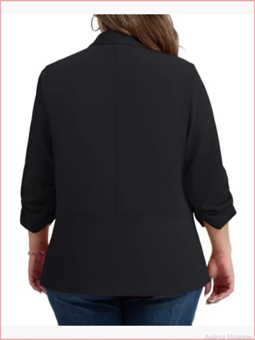 Plus Size Ruched 3/4 Sleeve Blazer Open Front Shawl Collar Suit Jacket